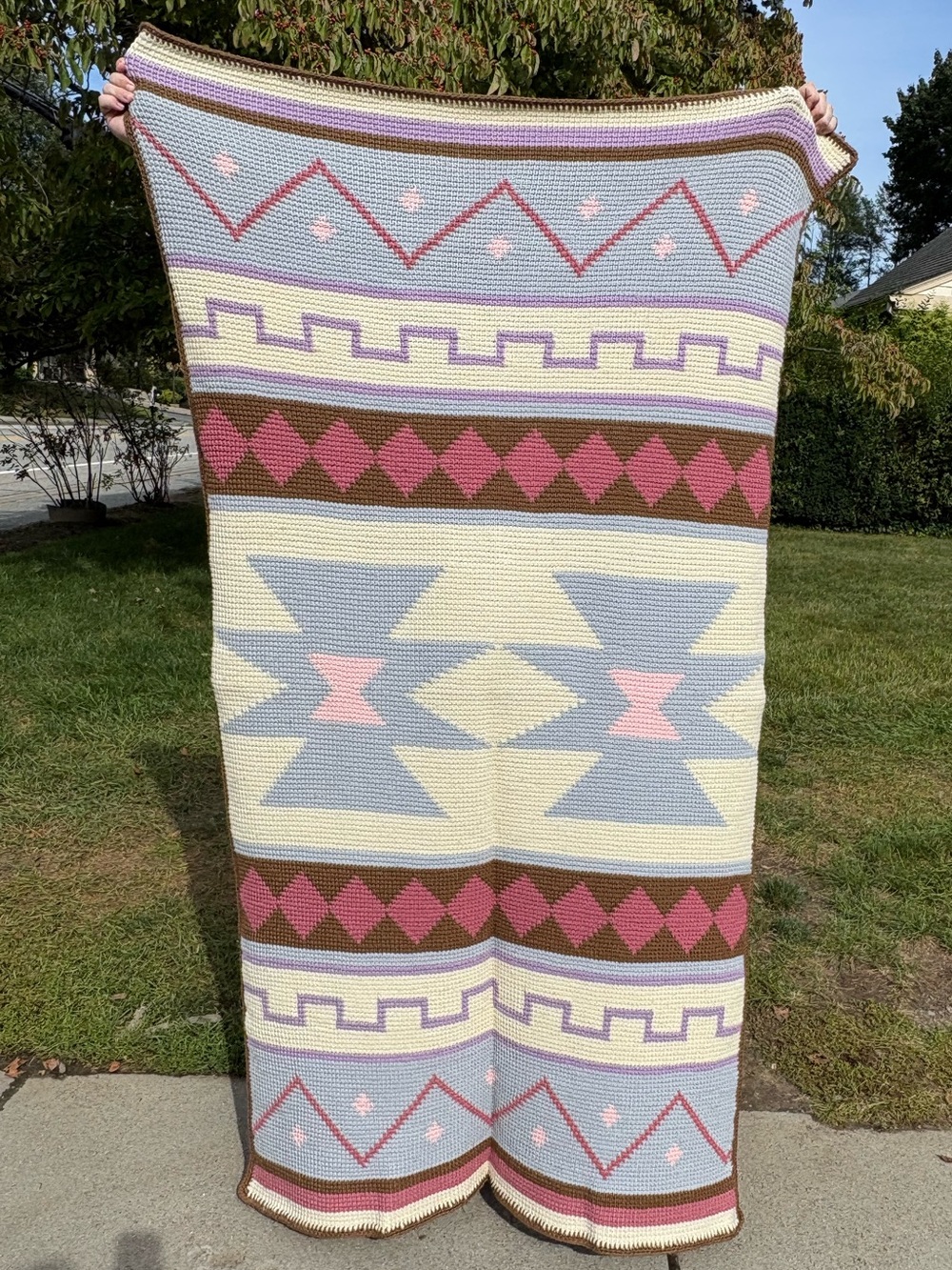 Handmade Southwest Geometric Pastel Crochet Throw Blanket - Retro Boho